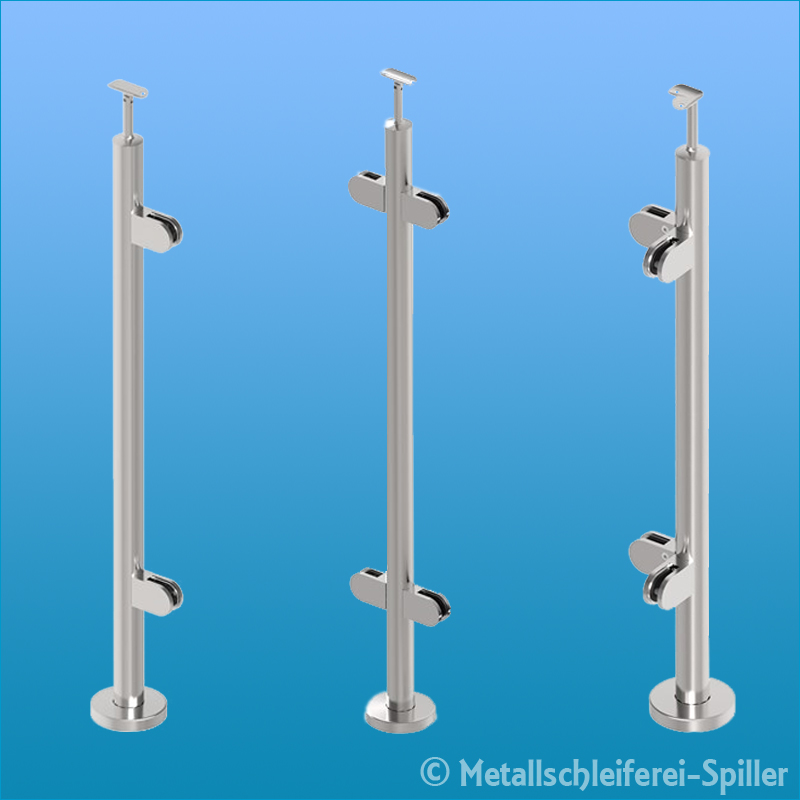 Glashalter rund 50x40 Gel/änderbalkon V2A Glasgel/änder Edelstahl Gel/änderpfosten mit Glasklemmen,Handlaufst/ütze f/ür Rohr 42,4mm