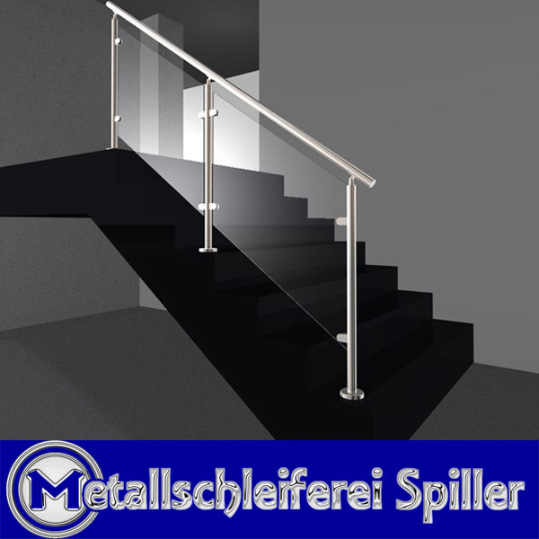 V2A Edelstahl Treppengeländer I-Form mit Glashalter
aufgesetzte Montage 500-2600 mm